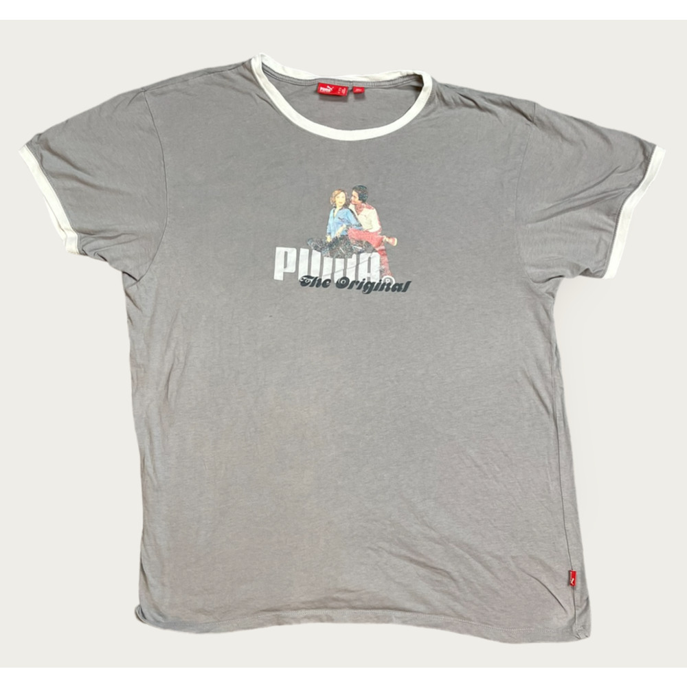 Puma The Original Male Female 70s Track Couple T-Shirt Grey White Ringer XL VTG
